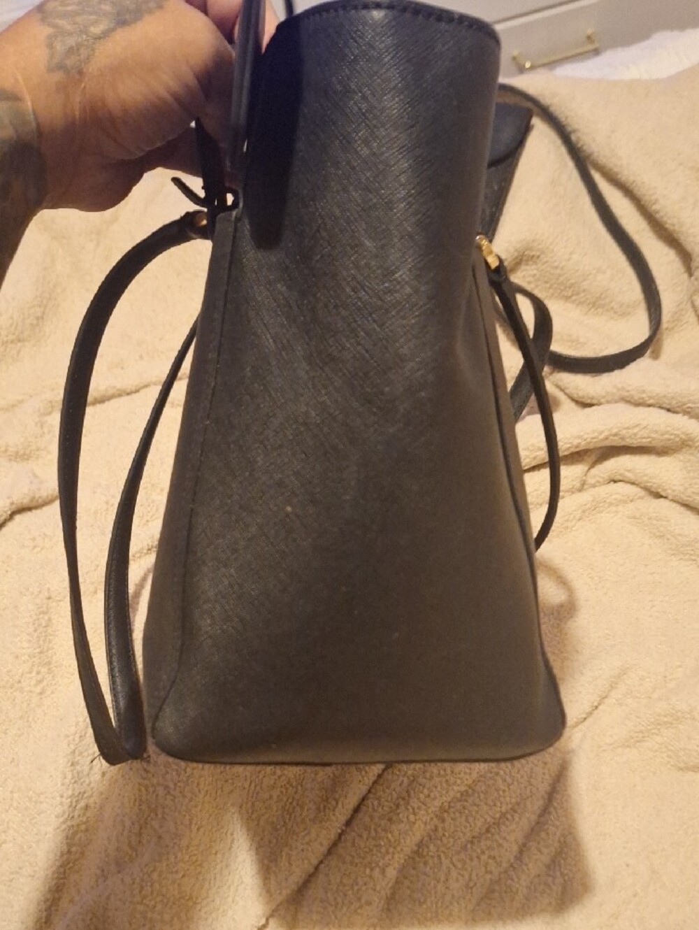 Tory Burch Black Leather Double-Handle Tote with Logo Tag - Picture 7 of 7